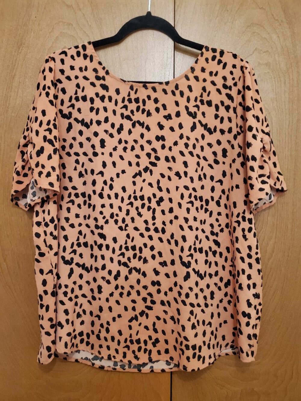 Papermoon Coral Leopard Print Ruched Sleeved Blouse with Tie Neck Back
